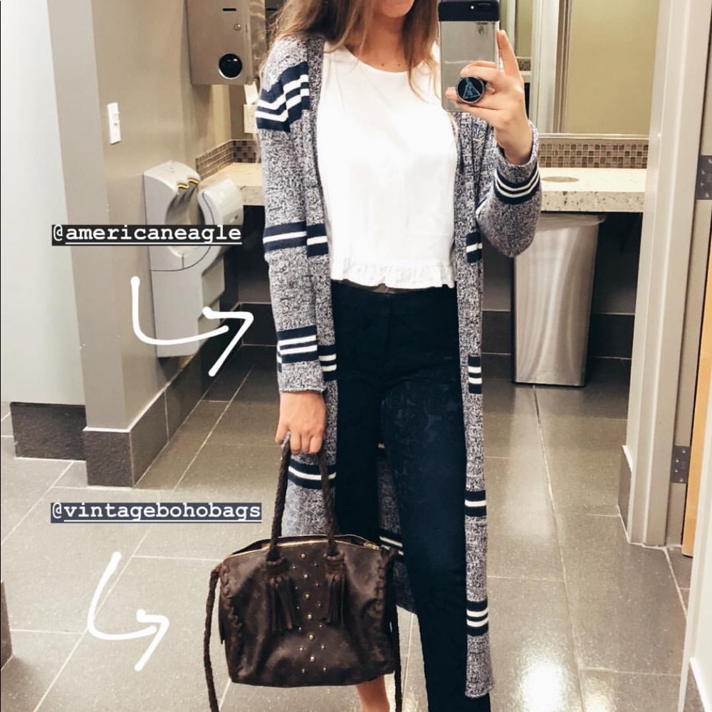 Aeropostale Gray and White Long Cardigan